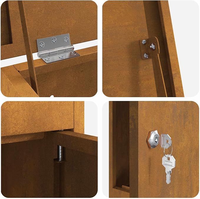 Weathering Steel Parcel Drop Box, Large Secure Delivery Mailbox for Porch, Weather-Resistant Outdoor Package Lock Box, 17.52 x 11.42 x 43.50 in