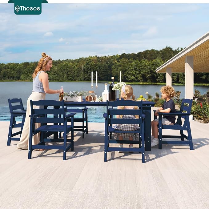 THOEOE Outdoor Dining Chair Set of 2, Patio Dining Chairs with Arms, All-Weather HDPE Outdoor Chairs for Garden, Poolside, Deck, Navy Blue