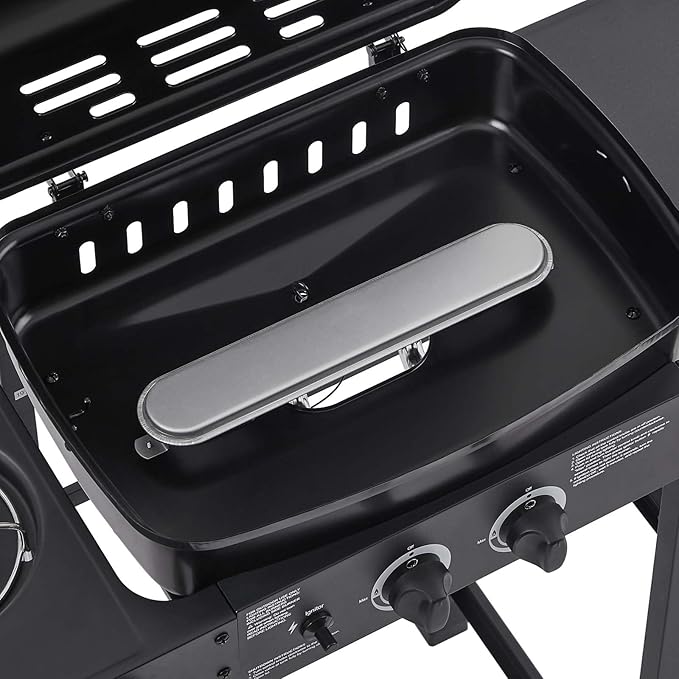 2-Burner Propane Gas BBQ Grill with Side Burner, 24,000 BTU Stainless Steel Barbecue Grill with Cast Iron Grates and Side Table for Outdoor Cooking Kitchen Patio