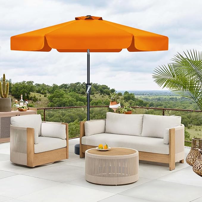 MASTERCANOPY 7.5ft Patio Umbrella with Valance, Crank and Tilt – 6 Ribs Outdoor Market Umbrella, UV/Fade Resistant, Waterproof Canopy with Wind Vent for Garden, Deck, Backyard, Pool (Orange)