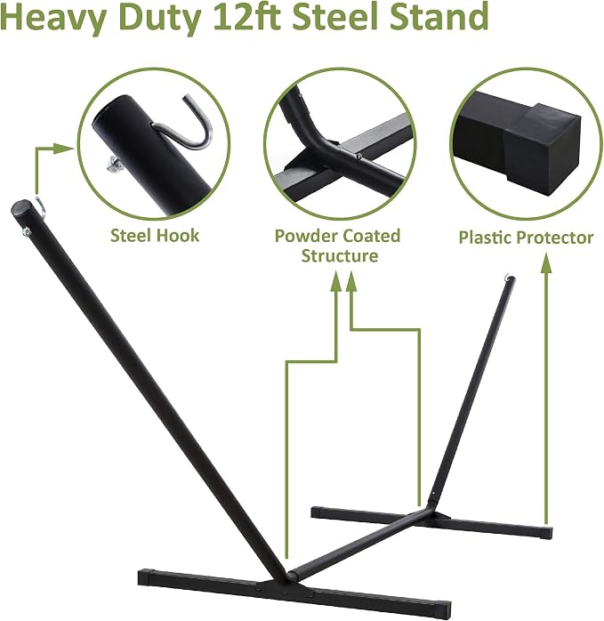 SUNCREAT Portable Double Hammock with Stand, 475 lbs Capacity, Heavy Duty Two Person Hammock with Stand Included, Green Stripe