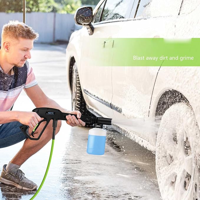 Pressure Washer 5000PSI High Power Washer with 33ft Pressure Hose Reel, 4 Nozzles and Foam Cannon, for Home, Cars, Fences, Patio (Green)