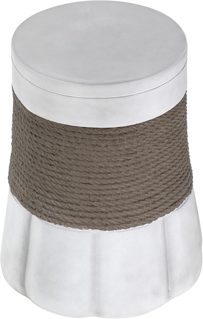 Outdoor Side Table, Small Pedestal End Table with Woven Texture & Scalloped Base, Farmhouse Vintage Accent Table for Indoor Outdoor Living Room Bedroom Patio, No Assembly, 14" D x 16.9" H