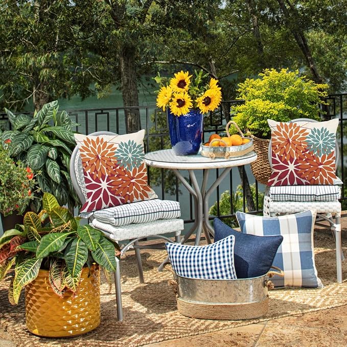 DFXSZ Pack of 2 Outdoor Waterproof Throw Pillow Covers 20x20 Burnt Orange | Polyester Spring Summer Fall Floral Decorative Cushion Cases(NO INSERT),For Couch Patio Funiture Garden Home Decor