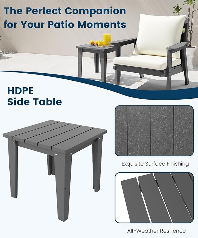 FOOWIN 7-Piece Patio Furniture Set, HDPE All-Weather Outdoor Conversation Set with Thick Cushions, Sectional Patio Sofa Furniture for Deck, Porch, Lawn, Garden, Grey Frame & White Cushion