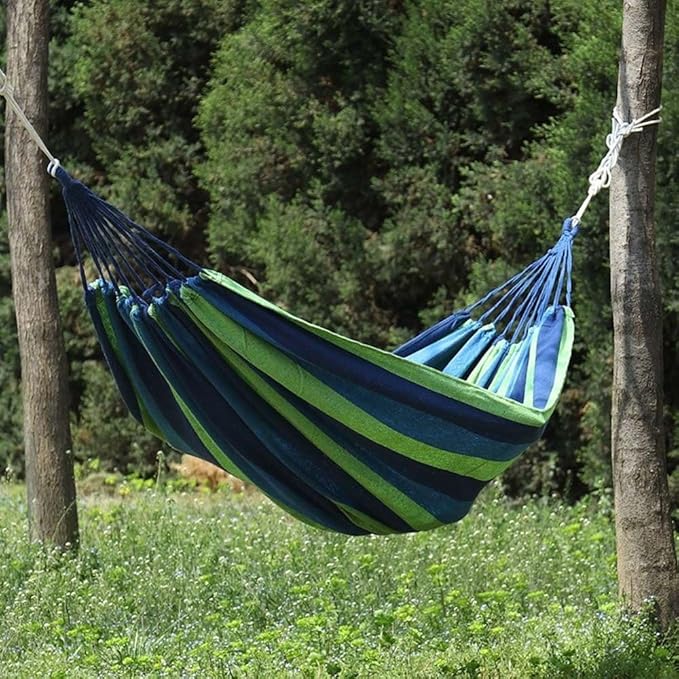 Leadigol Colorful Cotton Hammock,Outdoor Hammock Portable Hiking Single Hanging Bed Garden Hammock Swing Canvas Travel Bed Outdoors Camping Hanging Swing Sleeping Hammock