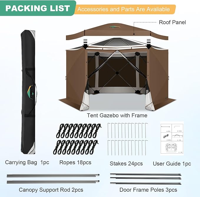 COBIZI 12x12 FT Pop Up Canopy Stargazing Tent, Gazebos On Clearance with Removable Roof, Screened in Gazebo, Screen Tents Portable carpas para Patio for Outdoor Camping,Backyard,Garden,Brown(Pro)