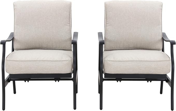 LOKATSE Home C-Spring Patio Chairs Set of 2, Outdoor Metal Motion Conversation Chairs with Gentle Bounce, 5.1" Extra Thick Blue Cushions Deep Seating Furniture for Deck & Porch