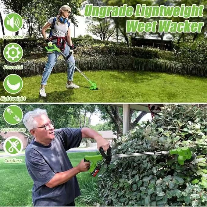 Weed Wacker, 3-in-1 Cordless Weed Eater Battery Powered, Lightweight Grass Trimmer/Brush Cutter with Adjustable Length & Blades, for Garden and Yard
