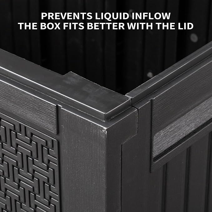 90 Gallon Outdoor Storage Deck Box with Wheels, Waterproof Resin Garden Storage Box Chest for Patio Furniture Cushions & Garden Tools, Lockable Seat Bench, Black