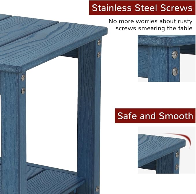 Stoog HIPS All-Weather Outdoor Side Table, 2-Tier Blue Patio End Table, Fade & Rot Resistant, Easy to Clean, for Garden, Pool, Porch