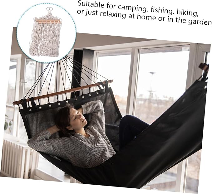 1pc Cotton Rope Hammock Wooden Stick Outdoor Swing Chair for Relaxation and Leisure Supports up to Easy to Assemble and Detachable for Washing
