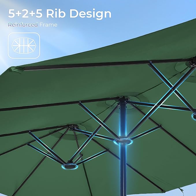SUPERJARE 13FT Outdoor Patio Umbrella with Base Included, Double Sided Pool Umbrellas with Fade Resistant Canopy, Large Table Umbrella for Deck, Market, Backyard - Forest Green