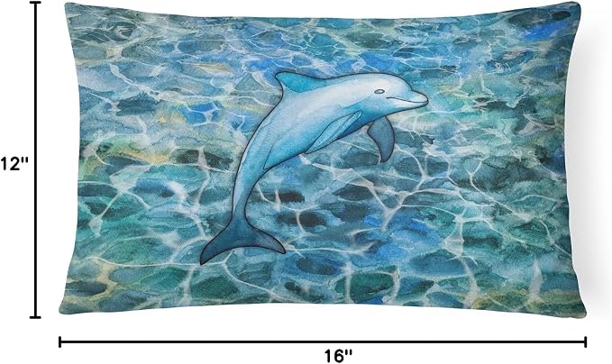 Caroline's Treasures BB5356PW1216 Dolphin Canvas Fabric Decorative Pillow Machine Washable, Indoor Outdoor Decorative Pillow for Couch, Bed or Patio, 12HX16W