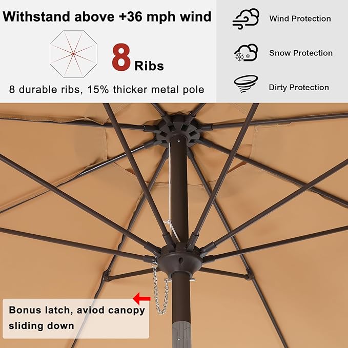 ABCCANOPY 9FT Outdoor Patio Umbrella, 8 Ribs Table Umbrella w/Crank for Easy Set Up, Suitable for Garden, Lawn, Deck & Backyard (Khaki)
