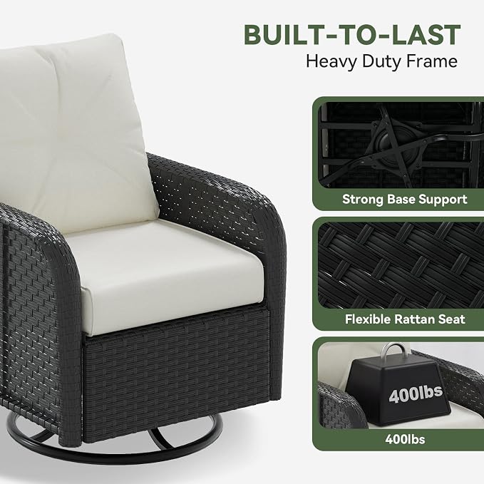 Aoxun 7-Piece Patio Furniture Set with Thick Cushions, Wicker Rattan Outdoor Sectional Sofa with High Back Swivel Rocker Chairs, Outdoor Patio Furniture Set with Coffee Table & Ottoman, Beige