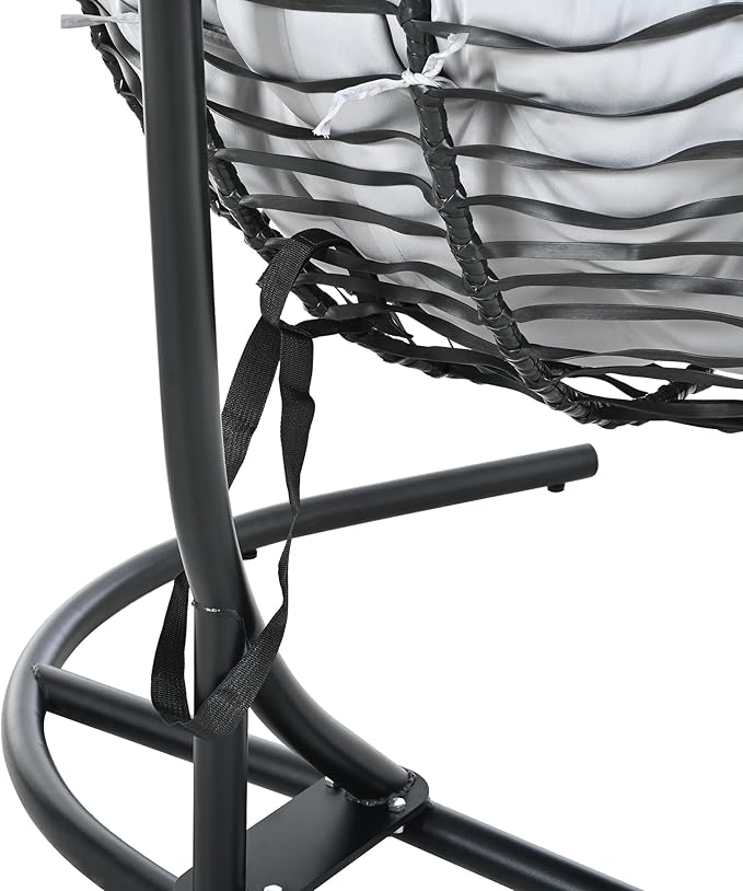 Folding Egg Chair, Outdoor Hanging Hammock Chair with Stand, Patio Wicker Hanging Chair with Iron Frame and Plush Cushion & Removable Headrest for Bedroom, Balcony, Garden (BlackGrey-A)
