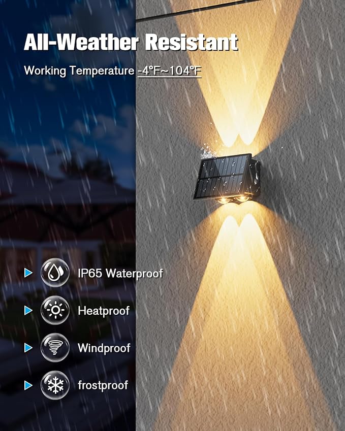 VOLISUN Solar Fence Lights 12 Pack, Color Glow LED Up and Down Wall Lights, IP65 Waterproof Solar Lights Outdoor for Patio, Backyard, Railing, Deck, Fence and Wall (4 Lenses)