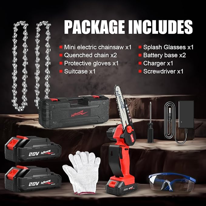 Mini cordless chainsaw, 6-inch portable electric chainsaw, small handheld battery powered chainsaw for wood cutting, tree trimming, and yard work
