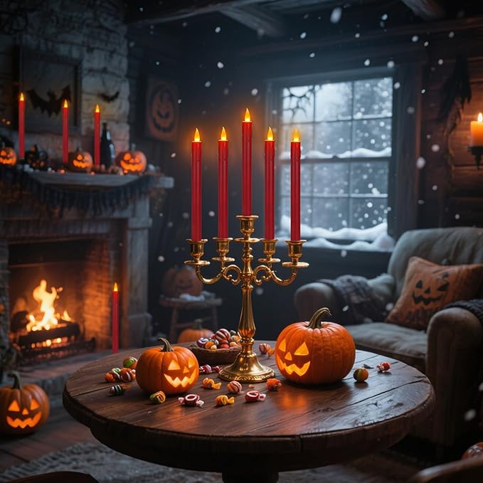 wemarry 24 Pcs Flameless Taper Candles with Remote, 10" Burgundy Battery Operated Led Candlesticks with Flickering 3D Flame, Fake Taper Candles for Christmas Thanksgiving Wedding Home Décor