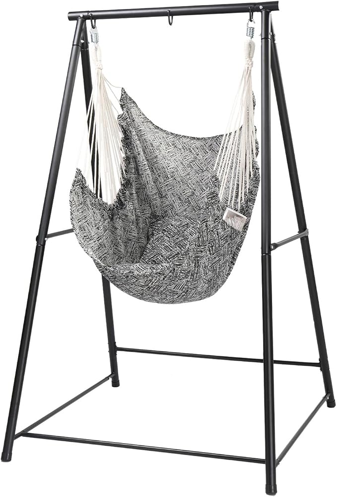 Hammock Chair Stand with Swing Chair, Heavy Duty Freestanding Hanging Chairs with Stand, Outdoor Hammocks Bed for Outside Backyard, Camping, Garden, Yard, Patio, 660 lbs Weight Capacity (Black)