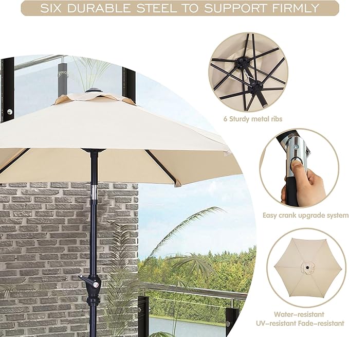 GDY 7.5FT Patio Umbrella Outdoor Table Umbrella,Market Umbrella with Push Button Tilt and Crank for Garden, Lawn, Deck, Backyard & Pool (Beige)