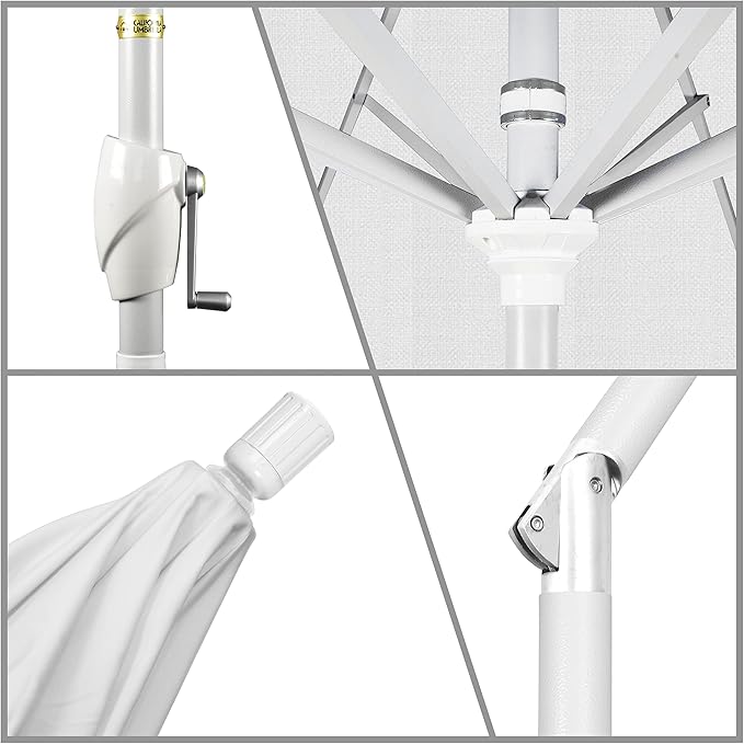 California Umbrella 9' Round Aluminum Market Umbrella, Crank Lift, Push Button Tilt, White Pole, Cilantro