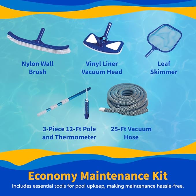 Blue Wave Montilla 15-ft Round 52-in Deep Above Ground Swimming Pool – with Steel Wall & Top Rails, Sand Filter, Overlap Liner, A-Frame Ladder & Maintenance Kit – Complete Outdoor Pool Accessories