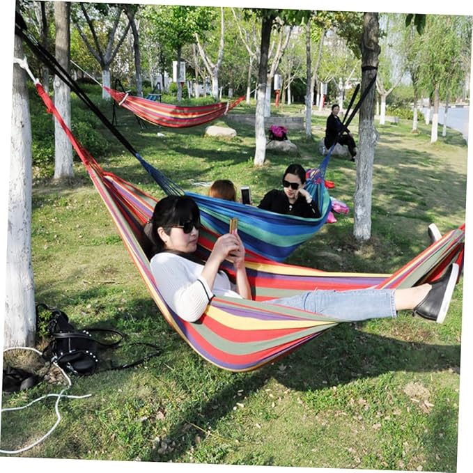 Abaodam Double Thickened Canvas Outdoor Hammock Swing Sleeping Bed with Two Bind Ropes and Carry Bag Heavy Duty Red Double Person Portable Hanging Sleeping Bed for Camping Travel
