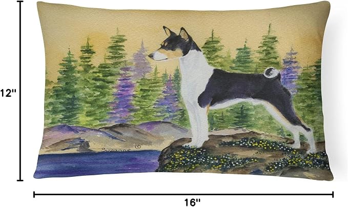 Caroline's Treasures SS8201PW1216 Basenji Canvas Fabric Decorative Pillow Machine Washable, Indoor Outdoor Decorative Pillow for Couch, Bed or Patio, 12HX16W