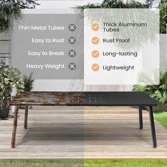 Pellebant 7-piece Outdoor Dining Set for 6 - Weather-Resistant Patio Dining Furniture Set, 83" Aluminum Outdoor Table with Umbrella Hole, Wicker Chairs with Cushion for Deck, Porch, Backyard, Gray