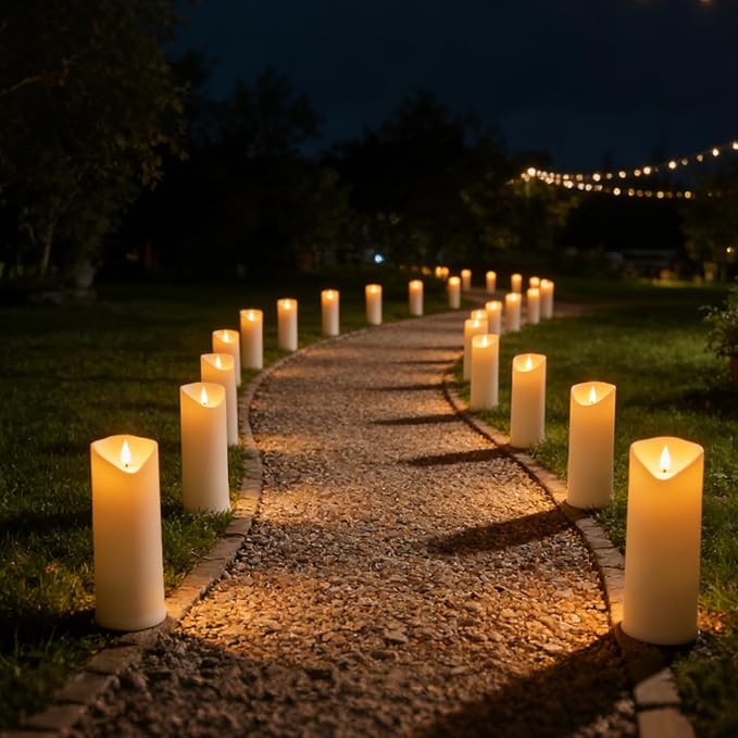 Nimiko Solar Outdoor Waterproof Flameless Candles - 2 Pack Solar & Battery Operated LED Candles, White (D4 x 10"/10"/Pairing) for Garden, Patio, Outdoor Decoration