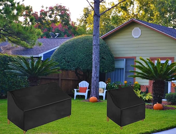 Patio Loveseat Cover - Heavy Duty 600D Waterproof Outdoor Sofa Cover with 2 Drawstring Hem and Reinforced Padded Handles Black (60“Wx42”Dx30H“)