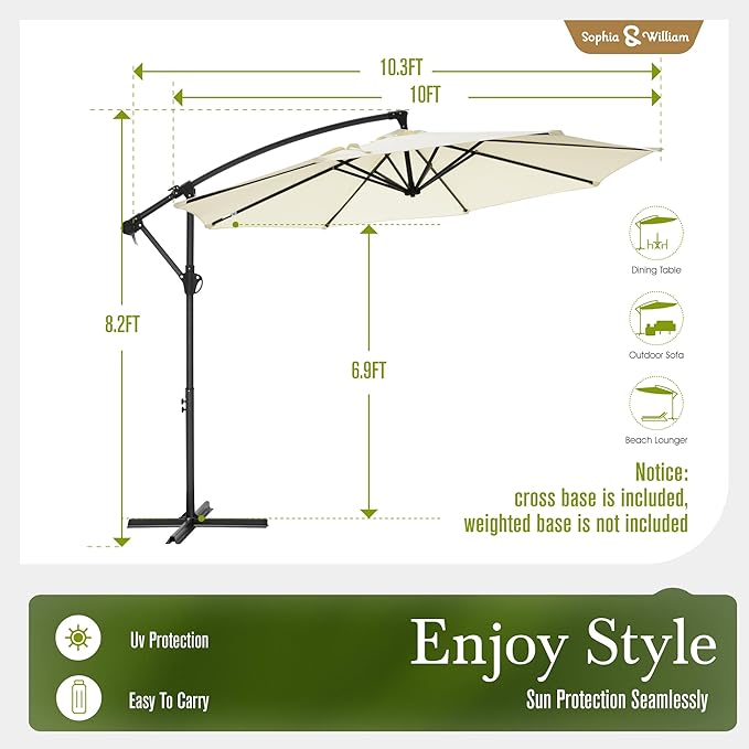 Sophia & William Offset Patio Umbrella 10ft Outdoor Table Umbrella Hanging Umbrella