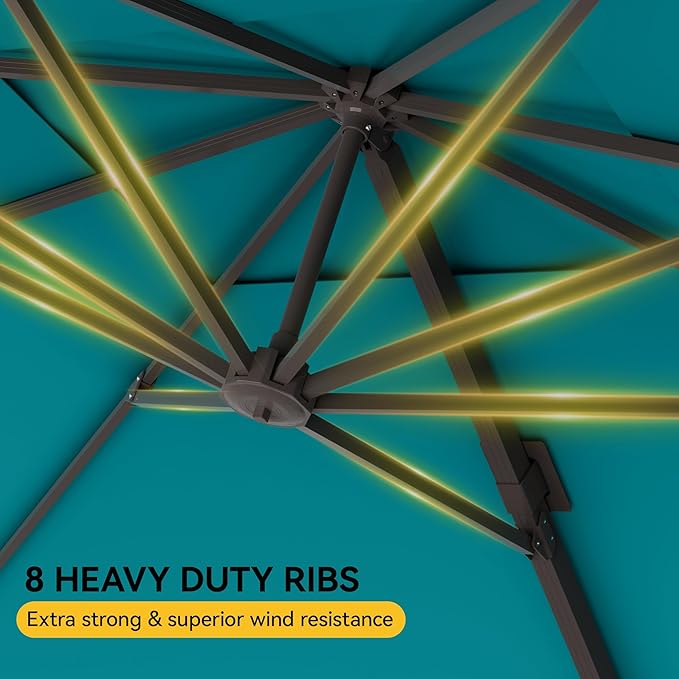 9x12 FT Cantilever Patio Umbrella, Large Rectangular Offset Outdoor Umbrella with 360° Rotation, Heavy Duty Shade Umbrella for Garden Backyard Deck Poolside Courtyard, Turquoise