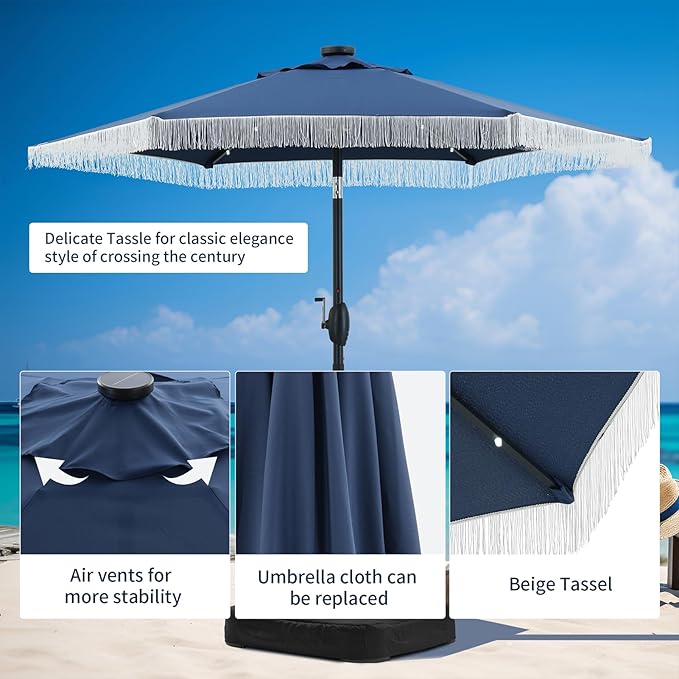GDY 7.5FT Patio Umbrella Outdoor Table Umbrella(Optional with Light or Base), Market Umbrella with Crank for Garden, Lawn, Deck, Backyard & Pool