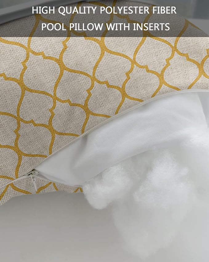 Outdoor Pillows Covers with Inserts Rustic Moroccan Geometric Quatrefoil Yellow Lattice Waterproof Pillow with Adjustable Strap Throw Pillows for Patio Furniture Recliner Lounge Chair, 12" x 20", 2PCS