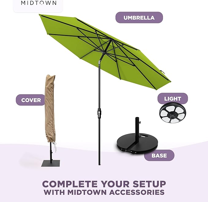Midtown Umbrellas – The Swilt 8 Ft Patio Umbrellas with 360° Swivel & Tilt Mechanism, 8 Fiberglass Ribs & Terylast Polyester Fabric for Backyard, Deck, Pool & Cafes - Pear Canopy, Black Pole