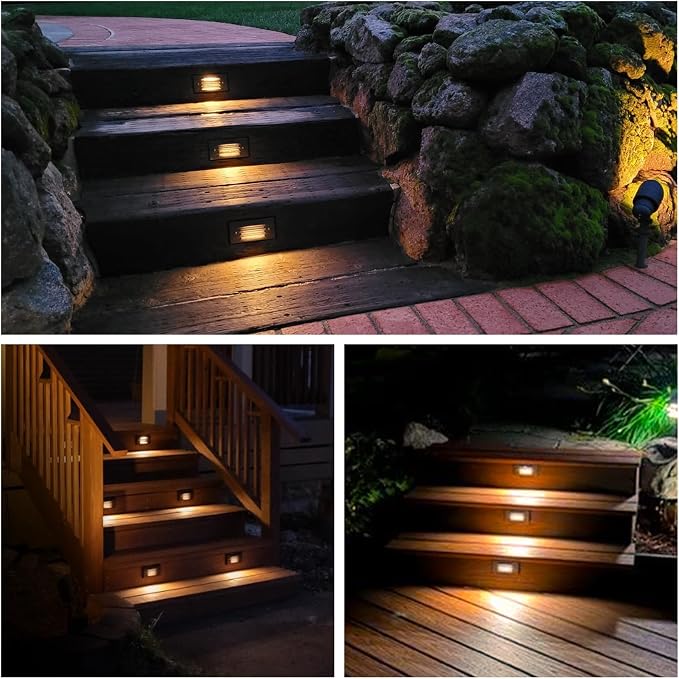 12V 3W Surface Mount Low Voltage LED Step Light Fixture with Horizontal Louvered Faceplate for Steps Decks Pathway Yard Stairs Fences, IP65 Outdoor Waterproof, Wet Locations, 6 Pack