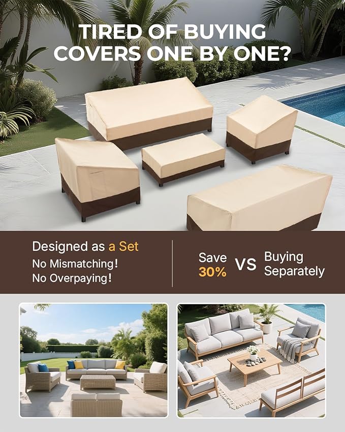loriano Patio Furniture Cover Set, 5 Piece Outdoor Furniture Cover Waterproof, 600D Heavy Duty Lawn Patio Set Covers