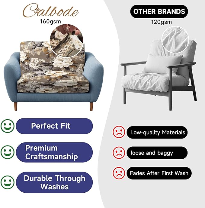 CALBODE 12 Pcs Stretch Outdoor Seat Cushion Covers, Washable Chair Seat Cover for Patio Furniture Cushions Soft Indoor and Outdoor Couch Cover Replacement (Brown Blooms, Cover Only)