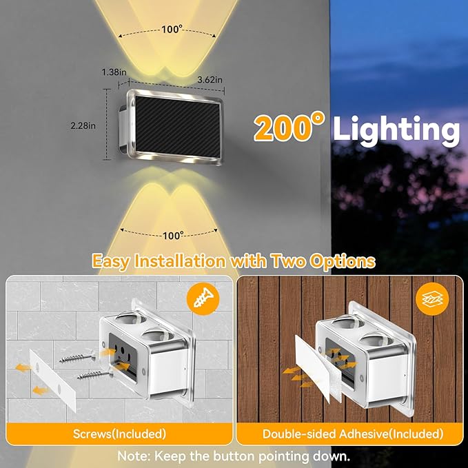 TECKNET Solar Fence Lights 12 Pack, 8 Modes RGB Color Changing, 200°Wide Lighting & Up Down Lights, IP66 Waterproof Dual-Lens LED Decorative Lights for Wall/Garden/Fence/Patio/Backyard
