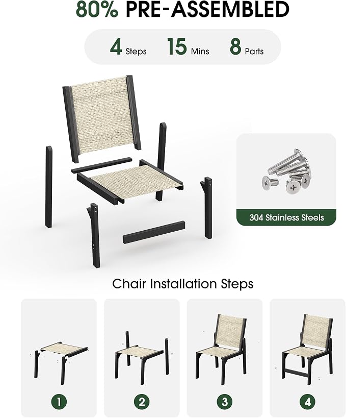 Patio Stackable Chairs Set of 2, HDPE Armless Outdoor Dining Chairs with Wide Seat, All-Weather Textilene Oversized Porch Chair for Garden, Poolside, Backyard, Deck | Black