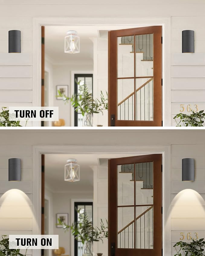 Ken & Ricky Modern Outdoor Wall Sconce Lights,Cylinder,Black ,4 Pack | No Glare Aluminum Exterior Lighting Fixtures,Downward Outside Wall Light,E26,For House Front Porch Garage Patio Entryway