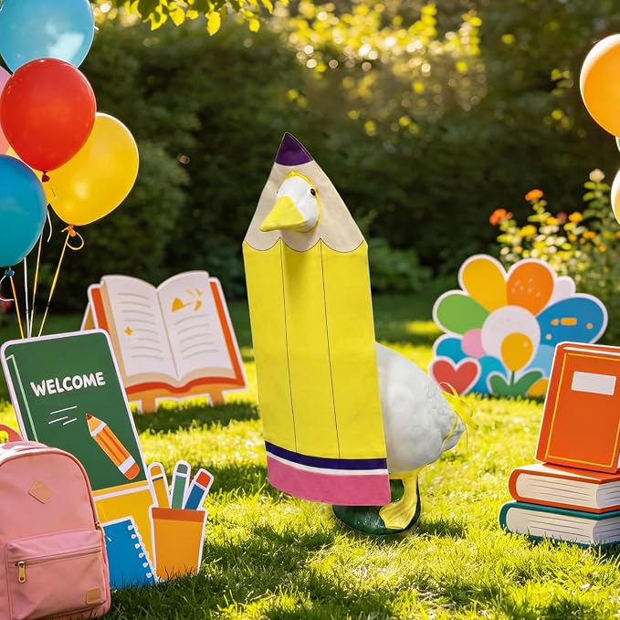 Back to School Pouch Goose Outfit ,Pencil Goose Statue Clothes with for 23'' Plastic Statue Lawn Ourdoor Garden Yard Patio Statue School Classroom Decor