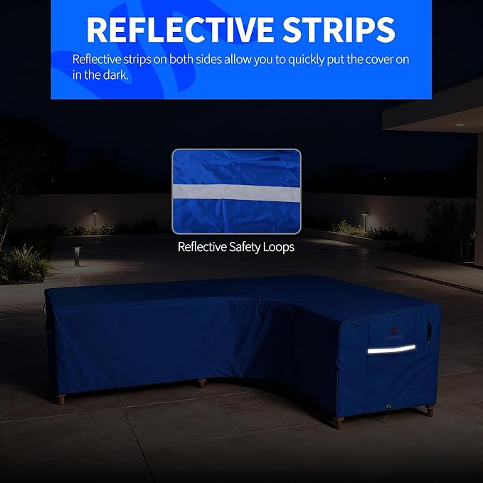 Rosefray 600D Outdoor L-Shaped Sectional Cover,Heavy Duty Anti UV Patio Sectional Sofa Cover with Air Vent, Waterproof Furniture Covers for Deck, Lawn,Backyard Right Facing 105''x85'' Blue