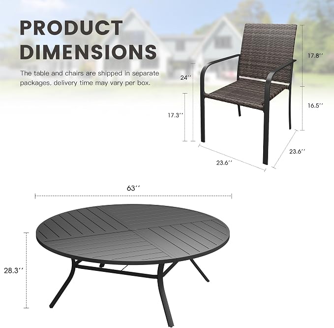 Outdoor Dining Set for 10, 63.1" Metal Round Outdoor Dining Table with Umbrella Hole and Wicker Stackable Patio Chairs, 11 Pieces Patio Table and Chairs Set for Garden Backyard, Black