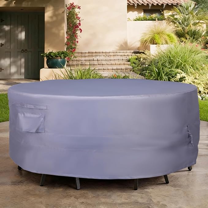 Round Patio Furniture Cover, Heavy Duty and Waterproof for Outdoor Furniture covers, Round outdoor table cover, Patio table cover 72"DIA x 27.5"H Grey