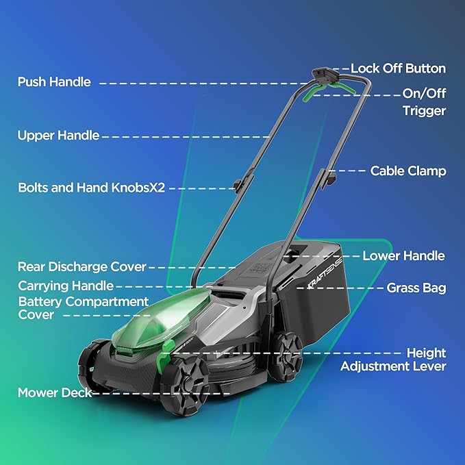 Cordless Lawn Mower for Small Yards, 13.5 Inch Push Mower Capable of Cutting Up to 6,000 Sq Ft Per Charge, 9.6 Gallon Grass Bag for Less Cleanup, Quiet Brushless Motor, 40V 5.0Ah Battery Included