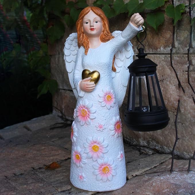 Solar Garden Statues Decor,Gardedn Angel Figurines Lights Featuring Waterproof Outdoor Decor Lights for Yard Patio Porch Decoration Gift for Mom Grandma (Classic)